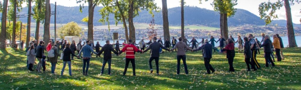 Okanagan Indian Band and City of Vernon councils and staff and other stakeholders at their Friendship Accord ceremony