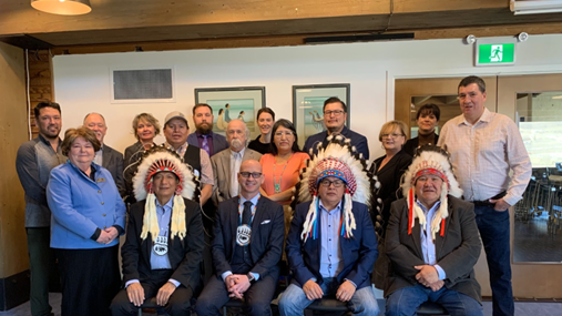 Elected Chiefs, Mayor, Councillors and senior staff at the first pipe ceremony in March 2022